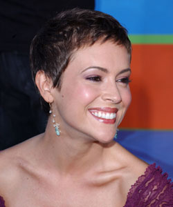 Alyssa Milano, short hair, purple dress