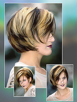 Bob hair style hair with highlight in blackand blonde