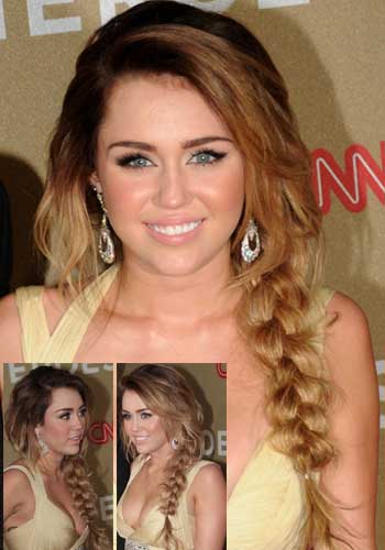Miley Cyrus in casual braided style