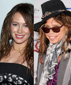 couple of celebrities wearing hair extentions with feathers including Steven Tyler