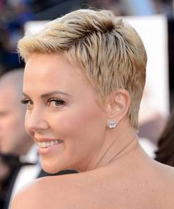 charlize theron with very short pixie hair