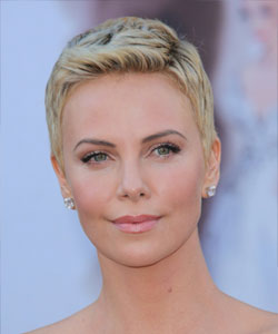 charlize theron with very short pixie hair