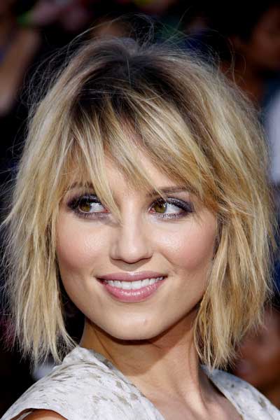 Dianna Agron with wavy bob and shag crossed hairstyle
