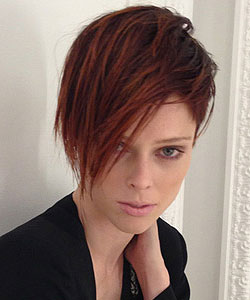 Coco Rocha with Tilda Swinton inspired haircut - long fringe front style