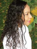 Long curly hair side view
