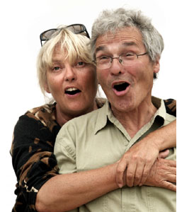 old woman and man with gray hair