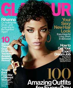 rihanna with short curly hair on Glamour Magazine US 2013, november issue