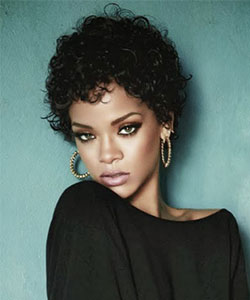 Rihanna with short curly hair, fall 2013