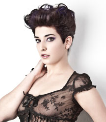 model with short updo style