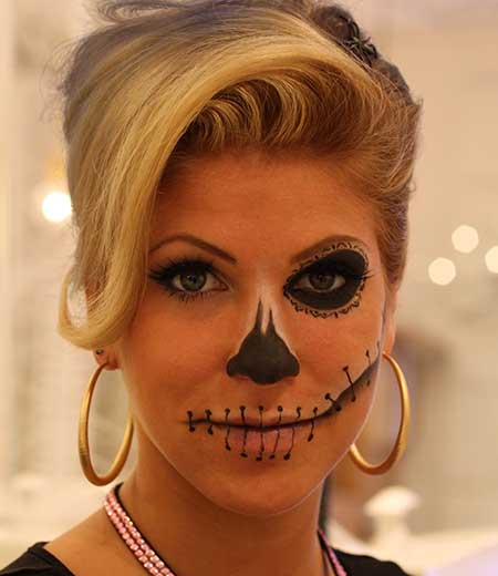 Simple Sugar Skull Makeup with stylish updo