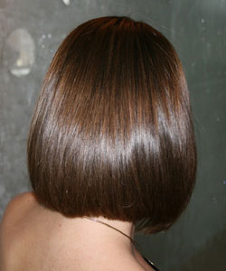 Brunette with caramel highlight back view