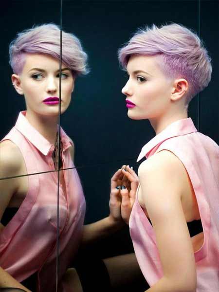 undercut hair with funky lilac hair color