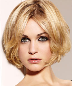 short hair model - woman copper highlight