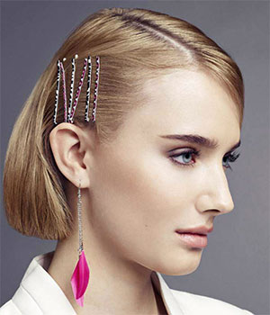 decorated colorful hair pins on bob hairstyle