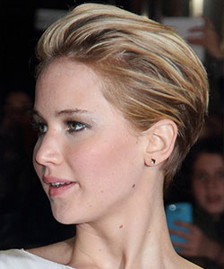 Jennifer Lawrence Slick Back quiff updo side view in profile