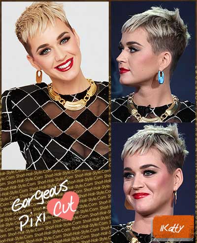 katy Perry with blond bleached pixi haircut