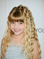 little girl with long crimped wavy hair 