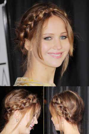 Jennifer Lawrence with milkmaid braid