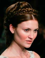 runway model with modern milkmaid braid