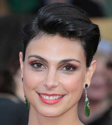 Morena Baccarin with sleek-back hair