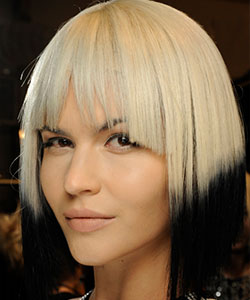 model with black and white ombre wigs