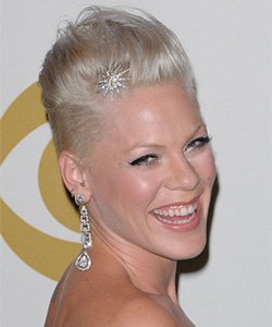 Pink wearing a star shape hair pink on front of her hair