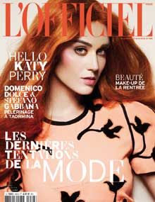 Katy Perry in red copper hair color cover of L’Officiel