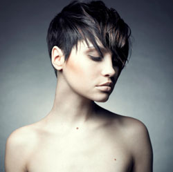 short black hair color chuncky fringe - front view