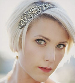 short platinum hair decorated with vintage hair accessory