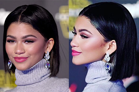 shoulder length sleek straight bob in center part by Zendaya Coleman 2015, December