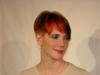 Short, Copper Brown Ginger HL with Red-Orange Bangs 