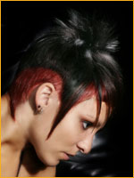 short hair with black and red hair color
